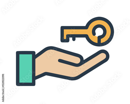 Hand offering golden key icon illustration for access security