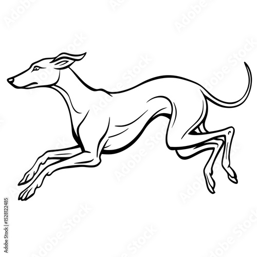 Greyhound running at full speed in a dynamic outline style  