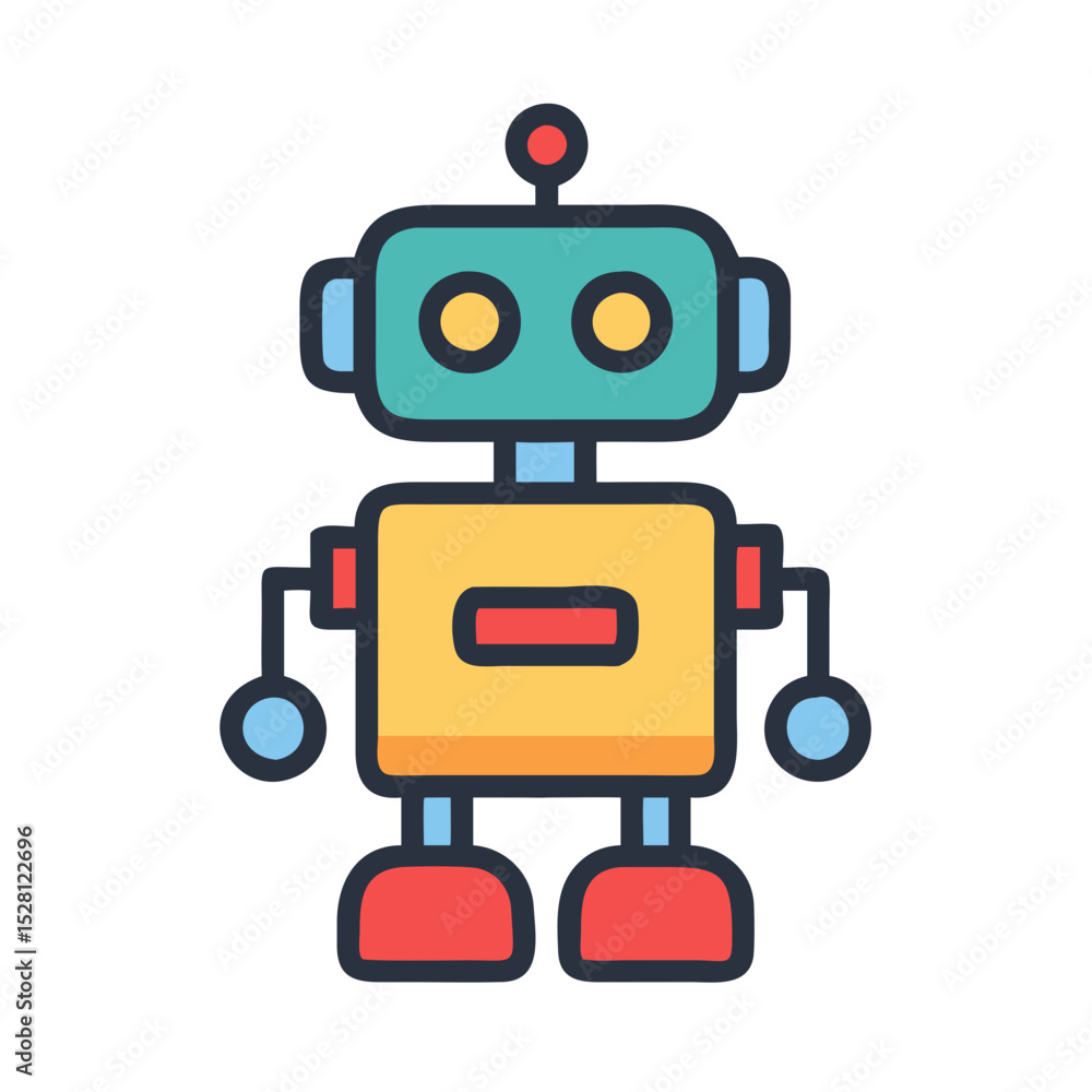 Fototapeta premium Friendly cartoon robot icon illustration for technology concepts