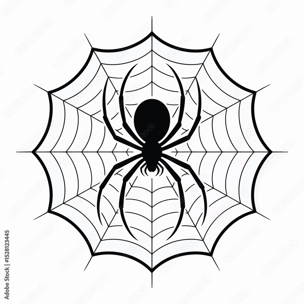 Fototapeta premium Black Spider Silhouette on Circular Spiderweb vector