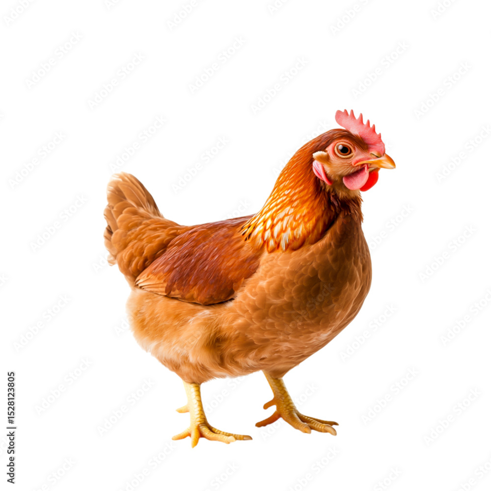 Fototapeta premium Close Up of a Beautiful Brown Hen Standing Proudly on a White Background
