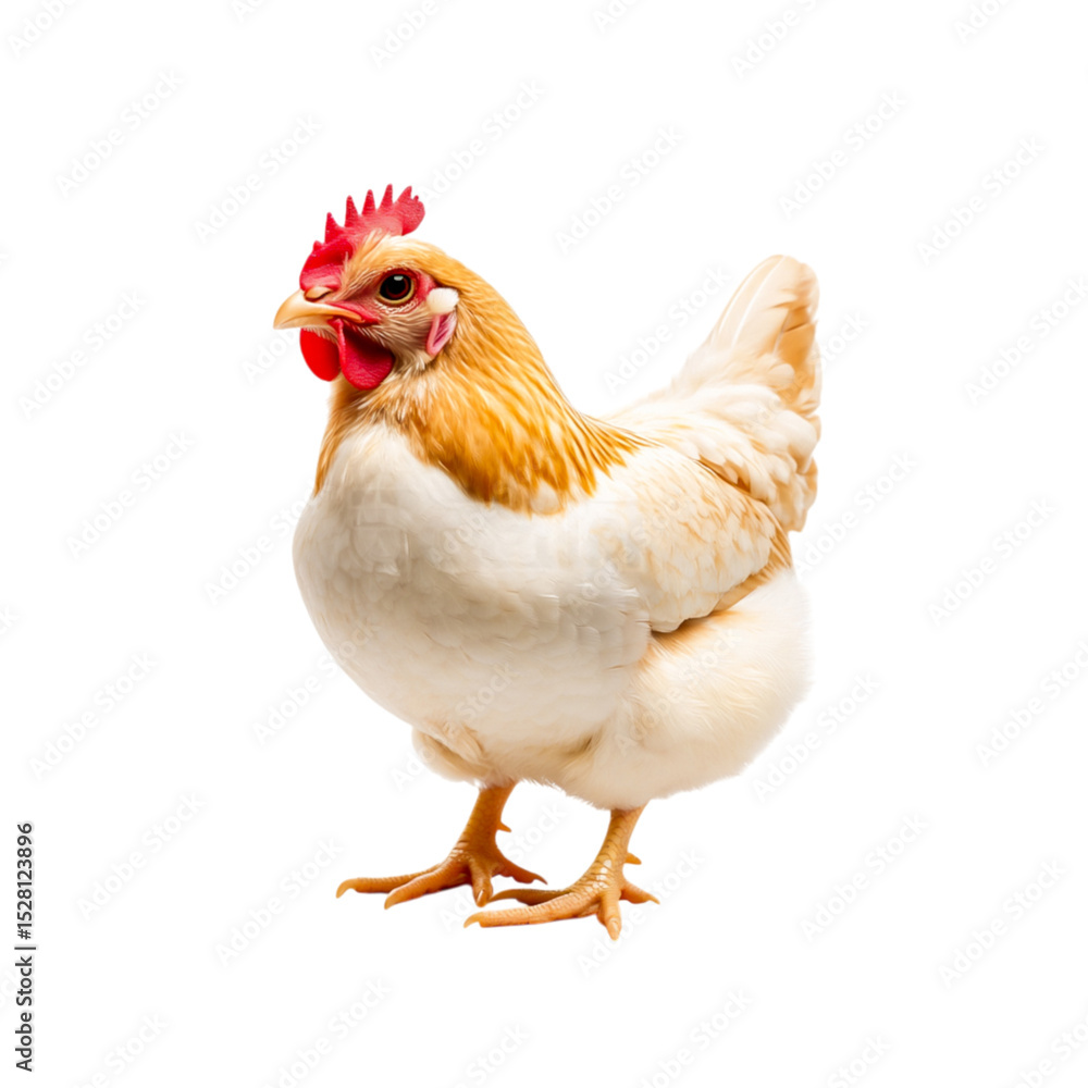 Fototapeta premium Beautiful White Chicken Standing Proudly on a Clean White Background for Stock Photography