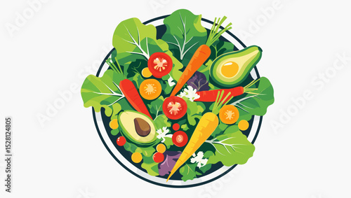 Vibrant salad bowl filled with fresh vegetables like avocado, carrots, and tomatoes