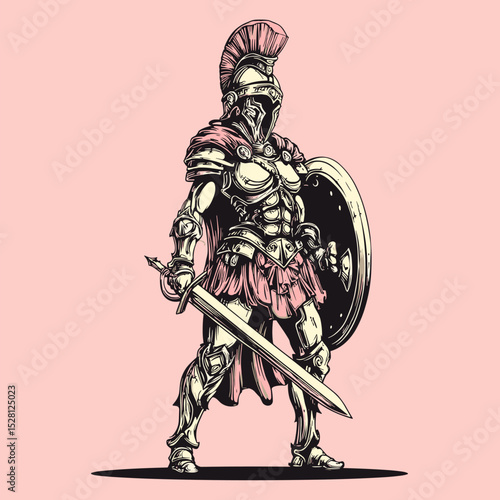 vector knight with sword roman legionary drawing .Generative AI