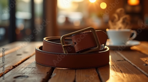 Leather Belt on Wooden Texture