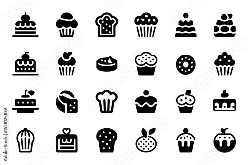 Delicious cupcakes and cakes dessert icon collection