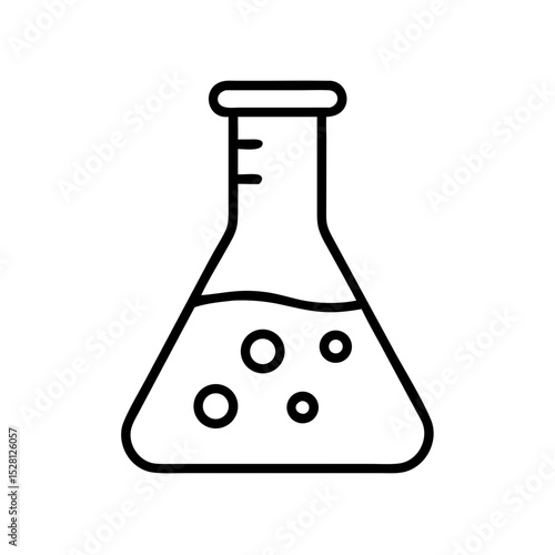 lab flask icon line art vector illustration.Simple Line Art Illustration of a Laboratory Flask.This is a clean, simple line drawing of a laboratory flask filled with liquid and bubbles.