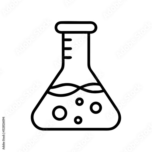 lab flask icon line art vector illustration.Simple Line Art Illustration of a Laboratory Flask.This is a clean, simple line drawing of a laboratory flask filled with liquid and bubbles.