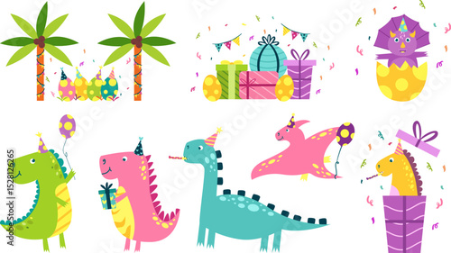 Cute Dinosaur Birthday Party Celebration Illustration Collection