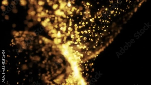 Golden Particle Swirl Abstract Background Animation featuring a mesmerizing flow of luminous dust particles ideal for motion graphics projects and visual effects.