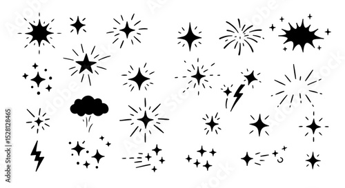 Sparkling Stars and Burst Icons Collection Hand Drawn Design Elements for Graphic Design Projects