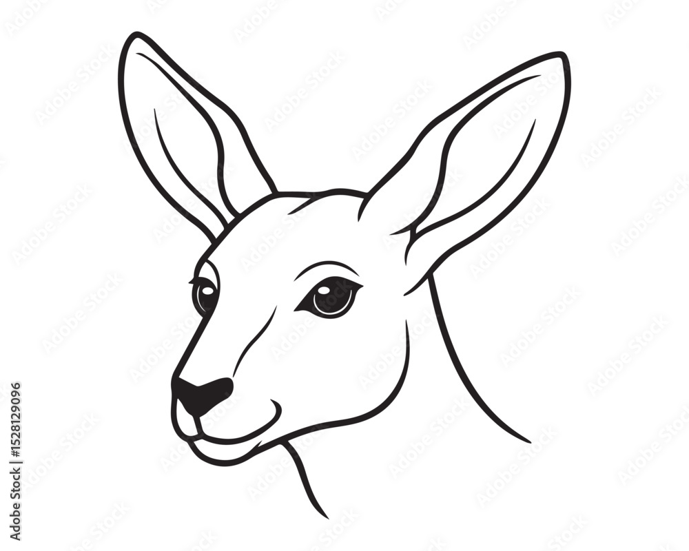 A black and white line drawing of a kangaroo head in profile view isolated on transparent background, PNG A black and white line drawing of a kangaroo head in profile view isolated on transparent background, PNG