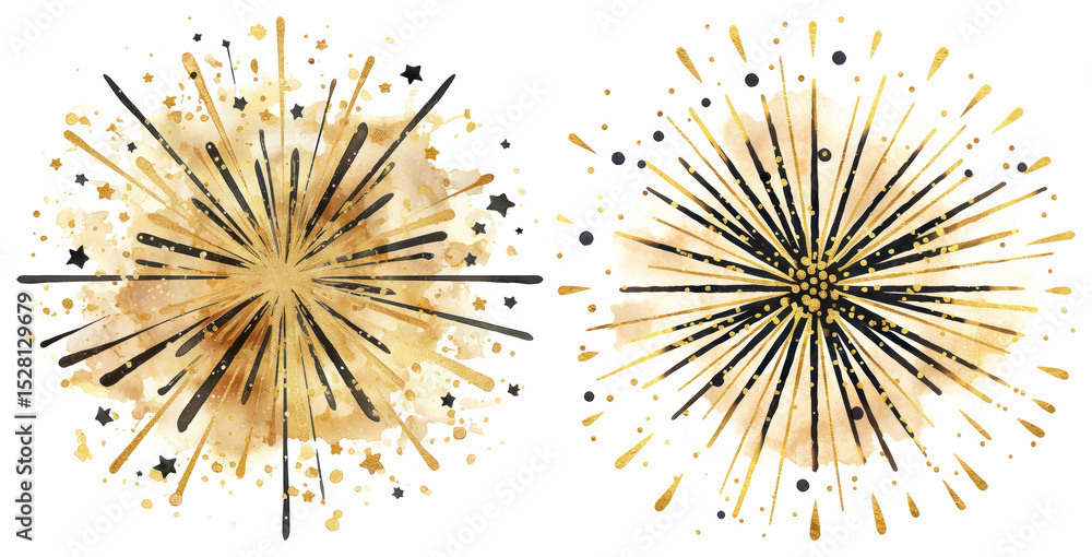 Naklejka premium PNG Abstract golden starburst design, element set on transparent background