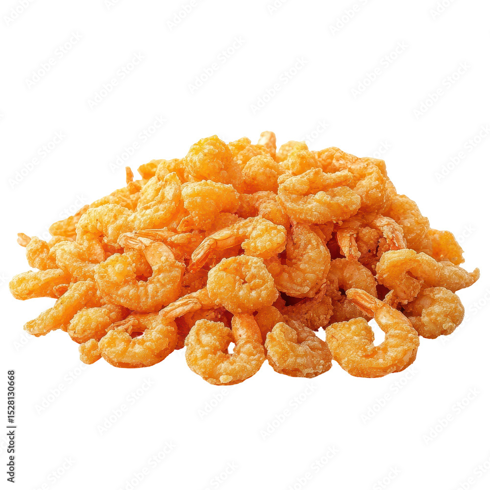 Crisp golden fried shrimp served in a generous pile as a tasty snack or appetizer Crisp golden fried shrimp served in a generous pile as a tasty snack or appetizer