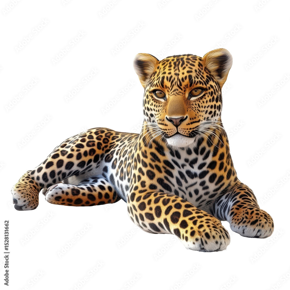 Fototapeta premium Leopard resting on the ground in a natural habitat during the afternoon sun
