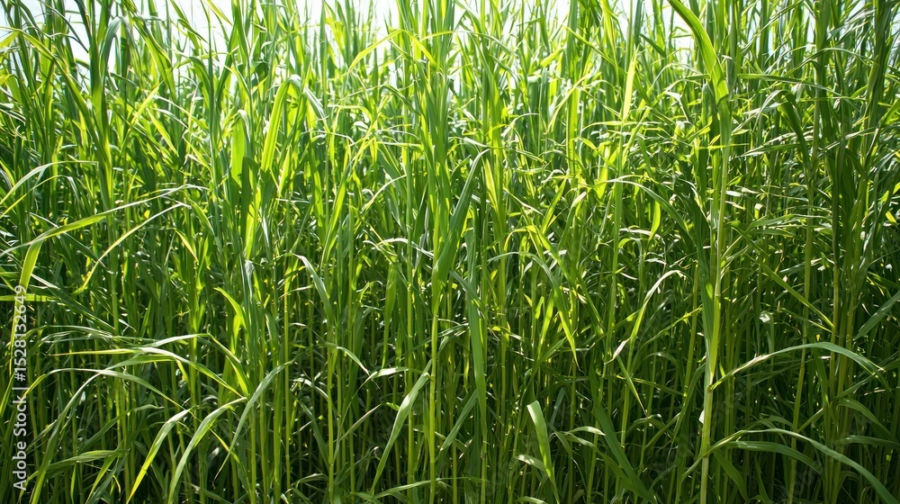 Obraz premium A lush green field of tall grass with sunlight filtering through the leaves.