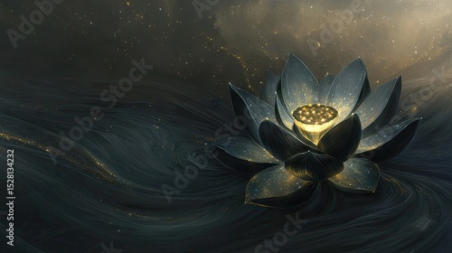 Elegant dark lotus flower in flowing water.