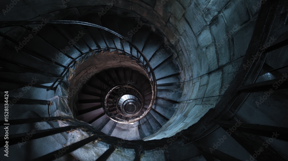 Fototapeta premium Descending into Darkness A Gothic Spiral Staircase Watercolor