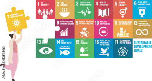 Person Holding SDG Puzzle Piece. Affordable and Clean Energy