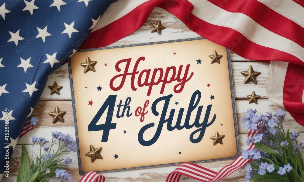 Fototapeta premium Happy 4th of july festive american flag and stars design