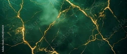 Elegant Dark Green And Gold Veined Marble Texture Background