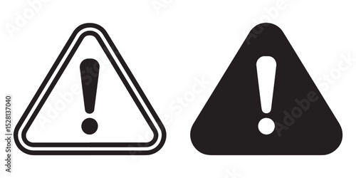 Minimal Exclamation Warning Icons – Solid and Outline Triangle Alert Symbols in Black