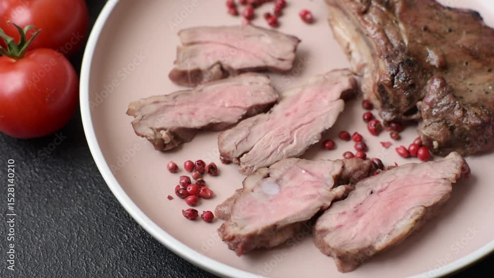 Juicy meat on the bone or rack of lamb. Grilled veal with salt, spices and herbs Juicy meat on the bone or rack of lamb. Grilled veal with salt, spices and herbs