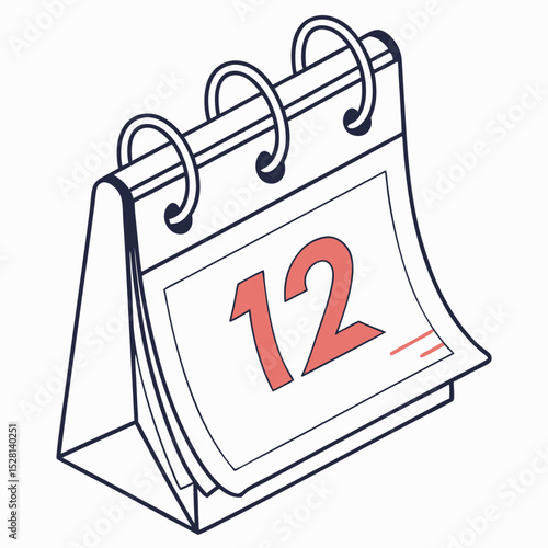 Desk calendar with flipped page showing number twelve  