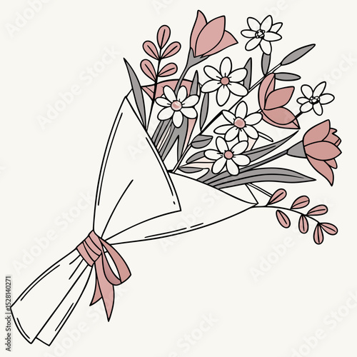 Elegant flower bouquet with pink and white blossoms wrapped neatly  