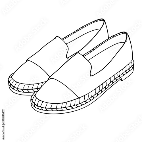 Minimalist line art illustration of espadrilles footwear design  