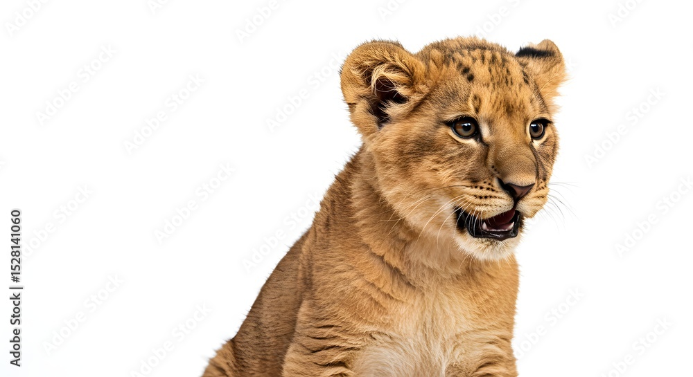 Fototapeta premium 愛らしいライオンの子、柔らかな光の中で微笑む. AI Generated