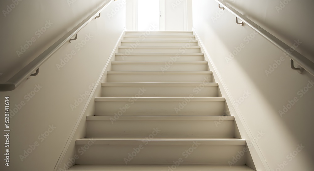 Obraz premium 白い階段 柔らかな光差し込む 上へ続く道. AI Generated