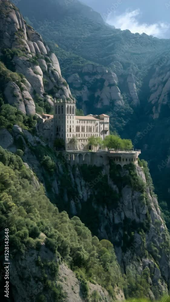 custom made wallpaper toronto digitalScenic monastery sitting atop mountain cliff surrounded by forested hillsides and dramatic rock formations on a sunny day.