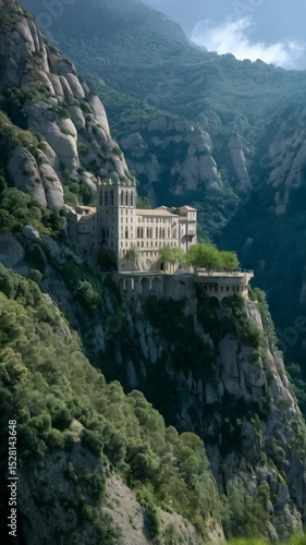 Wallpaper Mural Scenic monastery sitting atop mountain cliff surrounded by forested hillsides and dramatic rock formations on a sunny day. Torontodigital.ca