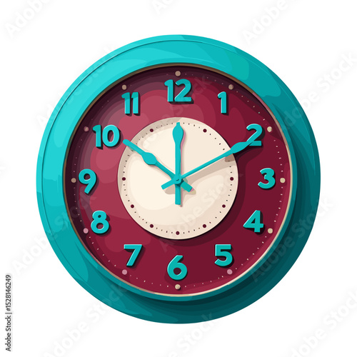Stylish wall clock with colorful design and clear numerical markings on a white background