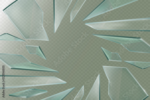 Frame of transparent glass fragments with realistic sharp edges.