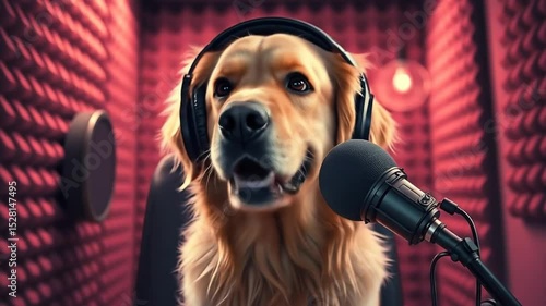 Golden Retriever Podcaster: A canine celebrity delivers the news from the studio