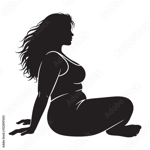 Confident Curvy Woman Silhouette Posing Gracefully – curvy woman vector - curvy lady silhouette - curvy lady vector

