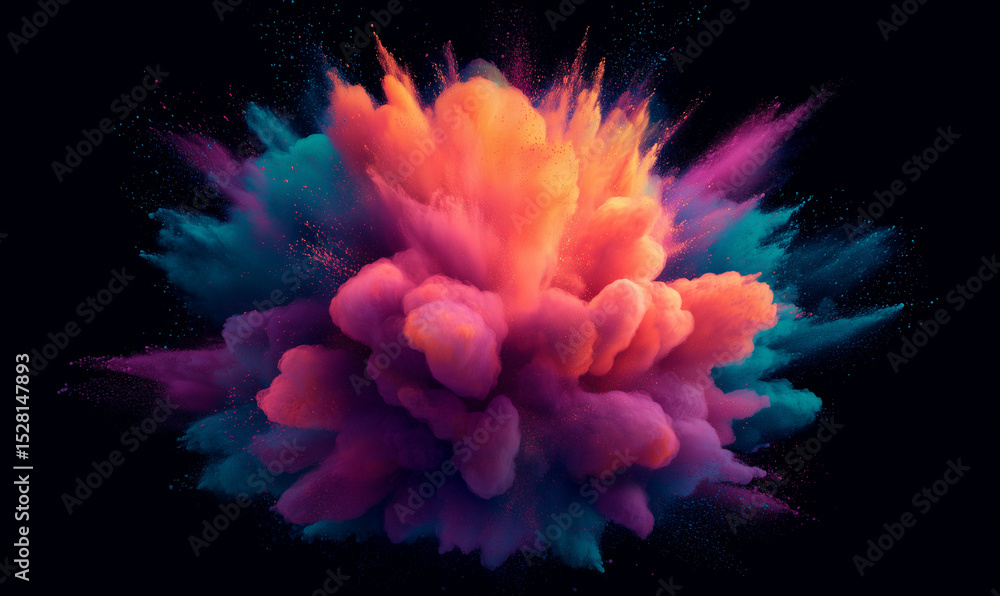 vibrant holi color powder explosion on black background — great for festival promotions, party posters, celebration ads, or abstract art concepts vibrant holi color powder explosion on black background — great for festival promotions, party posters, celebration ads, or abstract art concepts