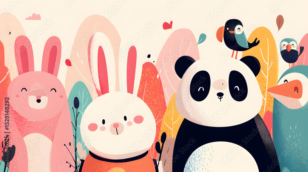 Fototapeta premium Cute childrens cartoon flat illustration group