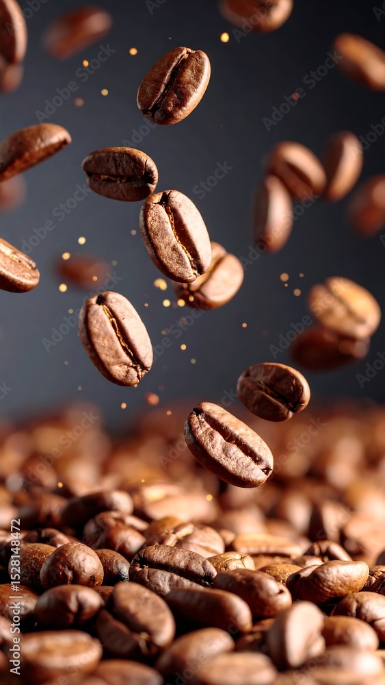 Roasted Coffee Beans Falling. Roasted Coffee Beans Falling.