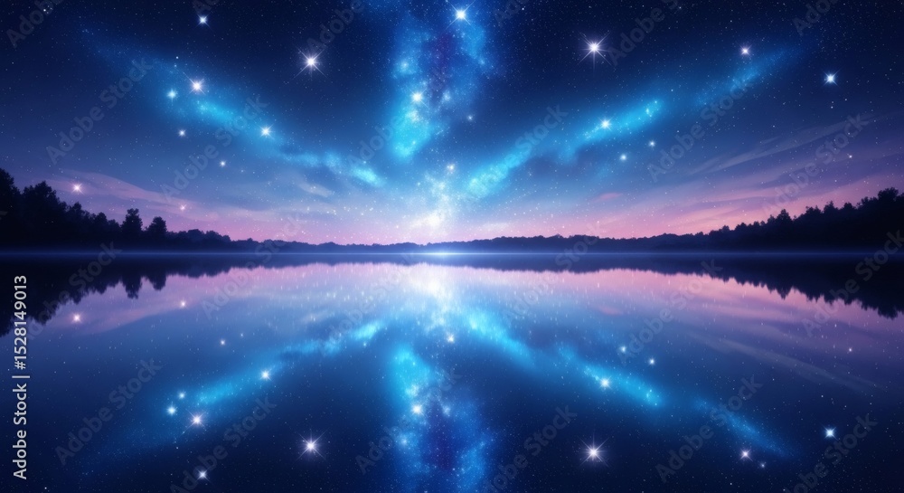 Fototapeta premium Celestial Reverie The Universe Mirrored in Tranquil Waterscape at Twilight