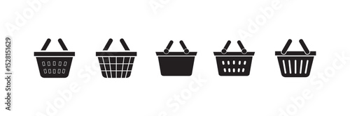 shopping basket vector flat icon set on white background, eps10