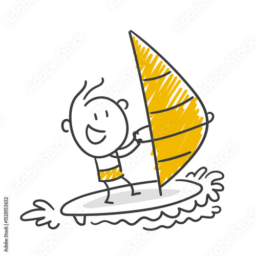 Strichfiguren / Strichmännchen: Surfer, Surfen, Windsurfen, Surfing. (Nr. 855)