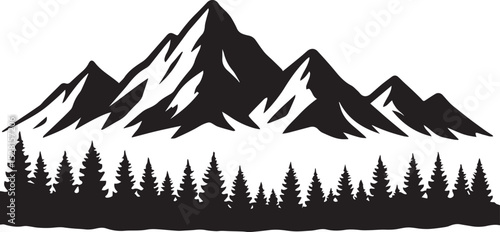 Majestic Mountain Peaks and Evergreen Forest A Serene Landscape Illustration