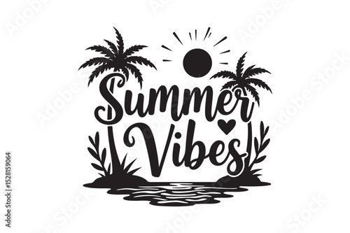 Summer vibes tropical beach palm trees graphic