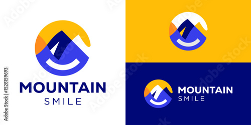 Creative modern mountain smile logo template. Abstract mountain with smile symbol logo design vector illustration. 