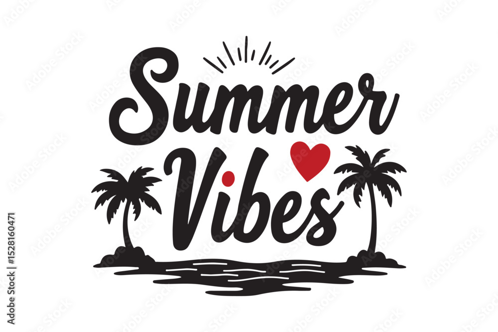 Naklejka premium Summer vibes tropical beach palm trees graphic