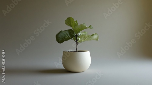 Small plant in pot, minimalist studio shot. Use stock photo for interior design, home decor, or nature-themed projects