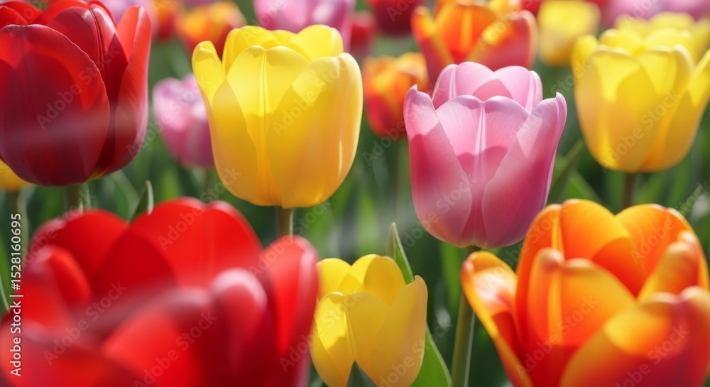 Vibrant colorful tulip garden in bloom - springtime nature beauty Vibrant colorful tulip garden in bloom - springtime nature beauty